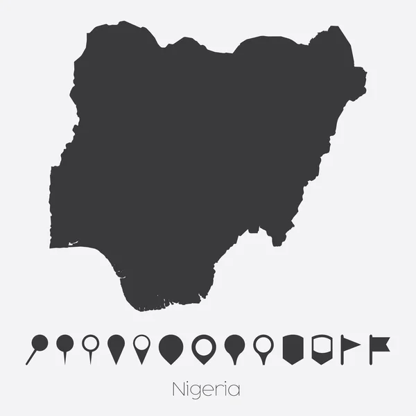 Carte avec des pointeurs du pays du Nigeria — Image vectorielle