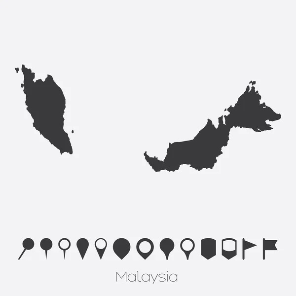 Χάρτης με δείκτες της χώρας της Μαλαισίας — Διανυσματικό Αρχείο