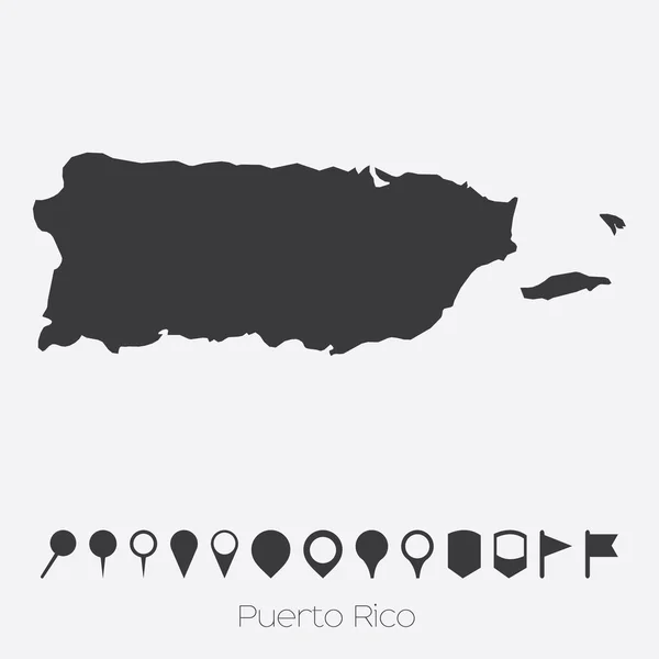 Mapa con punteros del país de Puerto Rico — Vector de stock