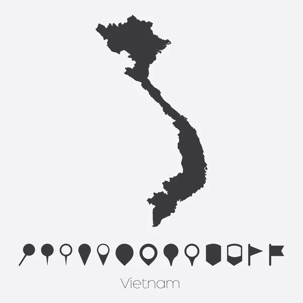 Mapa con punteros del país de Vietnam — Vector de stock