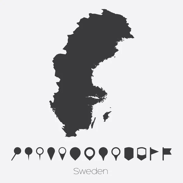 Mapa com ponteiros do país da Suécia —  Vetores de Stock