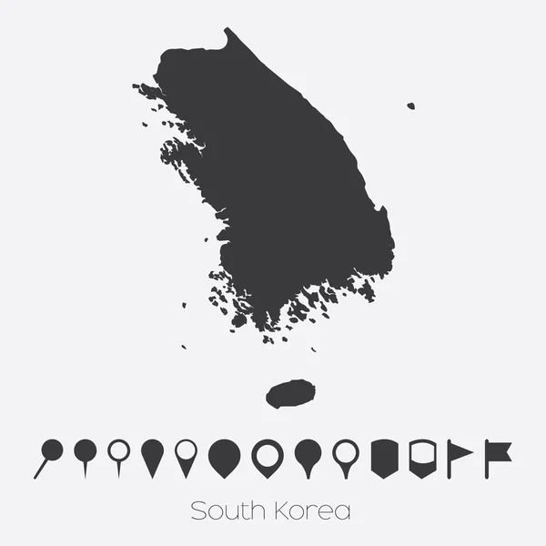 Map with pointers of the country of South Korea — Stock Vector