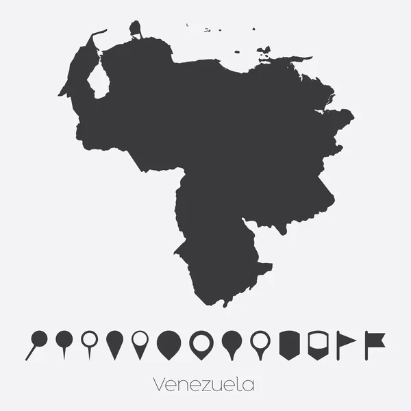 Χάρτης με δείκτες της χώρας της Βενεζουέλας — Διανυσματικό Αρχείο