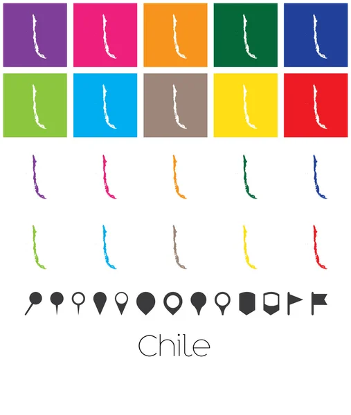 Couleurs multiples avec des pointeurs de la carte de Chili — Image vectorielle