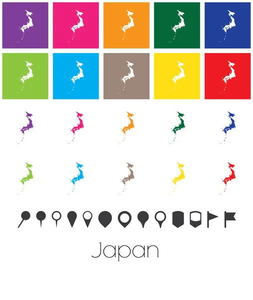 Couleurs multiples avec des pointeurs de la carte de Japon — Image vectorielle