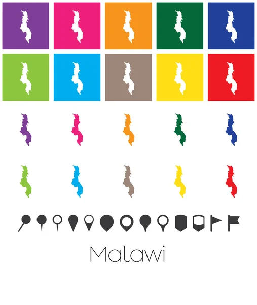 Múltiples Colores con Punteros del mapa de Malawi — Archivo Imágenes Vectoriales