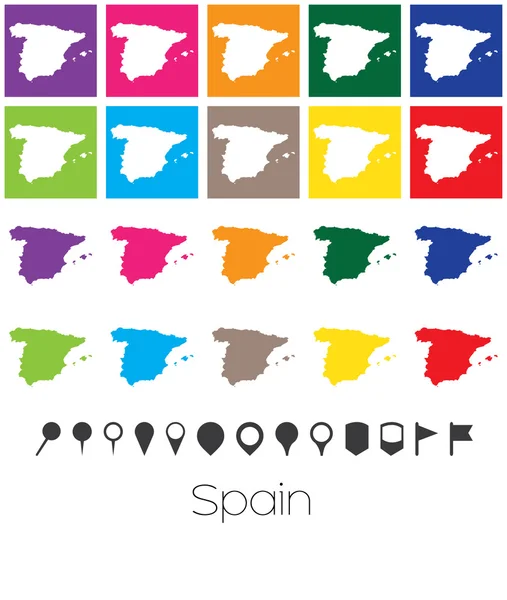 Wiele kolorów ze wskazówkami mapy Hiszpanii — Wektor stockowy