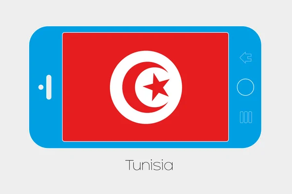 Hareket eden telefon ile Tunus bayrağı — Stok Vektör