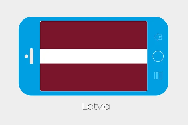 Teléfono móvil con la bandera de Letonia — Vector de stock
