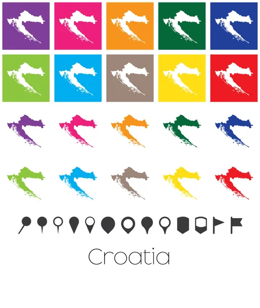 Couleurs multiples avec des pointeurs de la carte de Croatie — Image vectorielle