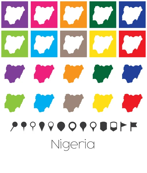 Mehrere farben mit zeigern auf die karte von nigeria — Stockvektor
