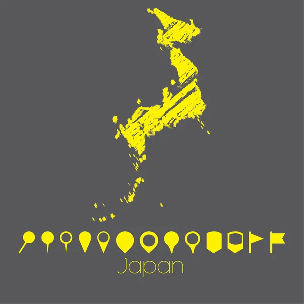 Mapa del país de Japón — Vector de stock