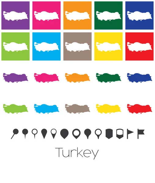 Couleurs multiples avec des pointeurs de la carte de La Turquie — Image vectorielle