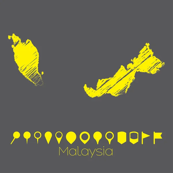 Mapa del país de Malasia — Vector de stock