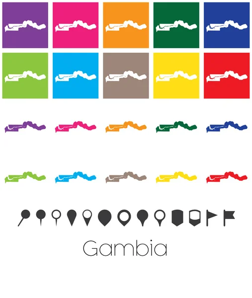 Couleurs multiples avec des pointeurs de la carte de Gambie — Image vectorielle