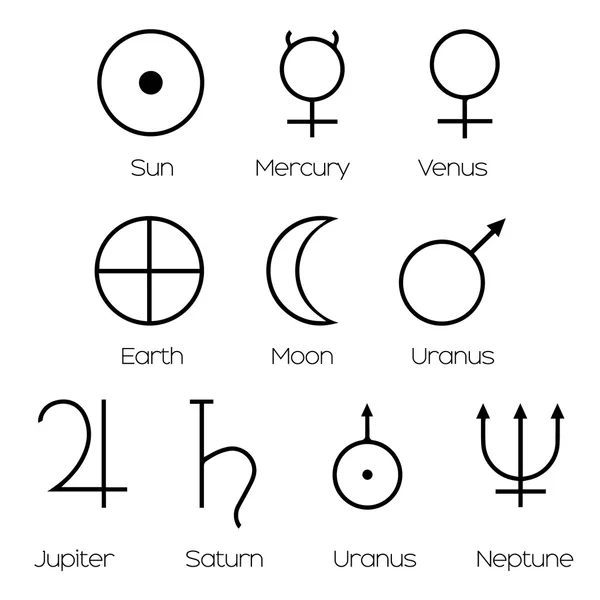 Planet Symboler - Illustration af de vigtigste symboler på astrologi i – Stock-vektor