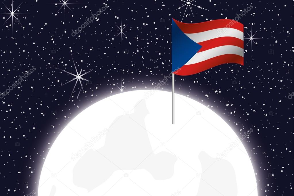 Moon Illustration with the Flag of Puerto Rico
