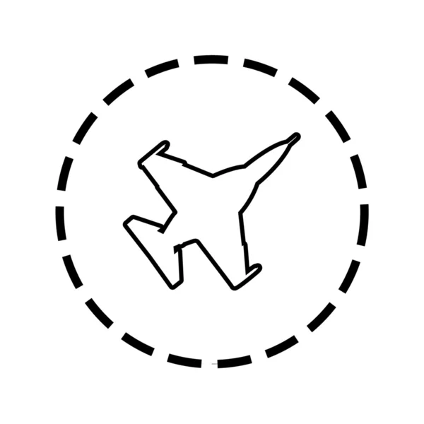Icona Outline all'interno di un cerchio punteggiato - Fighter Jet — Vettoriale Stock
