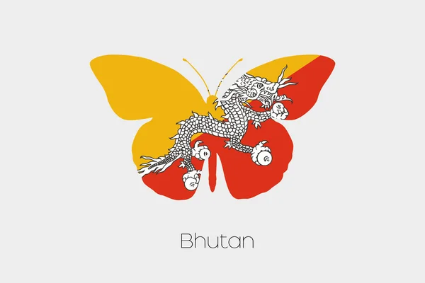 부탄의 국기와 나비 — 스톡 벡터