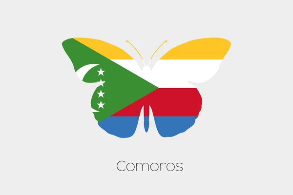 Borboleta com a bandeira de Comores — Vetor de Stock