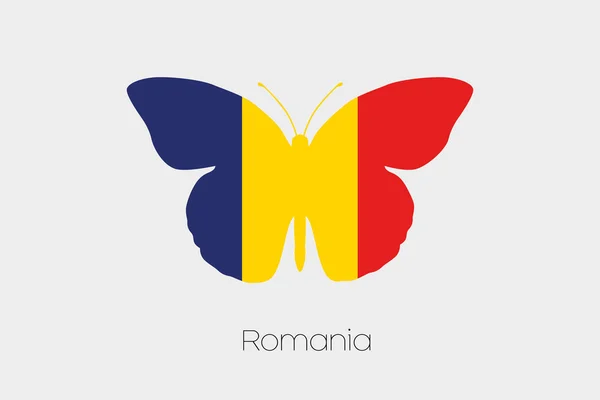 Farfalla con la bandiera di Romania — Vettoriale Stock