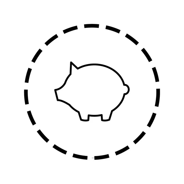 Icon Outline within a dotted circle - Piggy Bank — Stock Vector