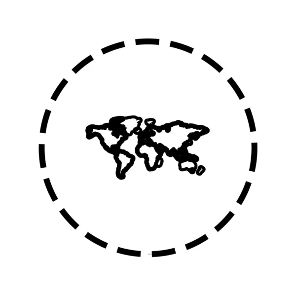 Icono Esquema dentro de un círculo punteado - Mapa del Mundo — Archivo Imágenes Vectoriales