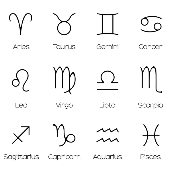 Conjunto de iconos de signos del zodiaco que representan los doce signos del zo — Archivo Imágenes Vectoriales