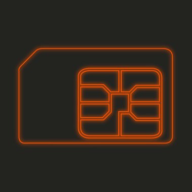 Siyah bir arka plan üzerinde - SIM kart izole bir Neon simgesi
