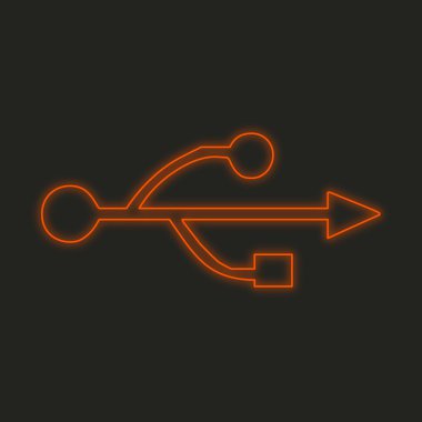 Siyah bir arka plan üzerinde - Usb evrensel seri veri yolu izole bir Neon simgesi