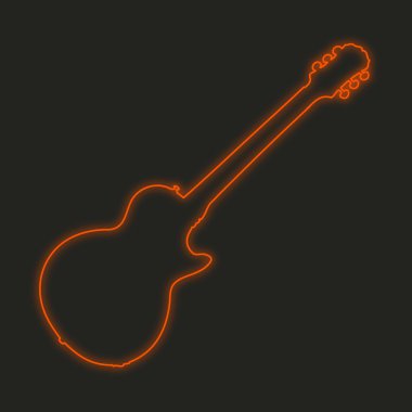 Siyah bir arka plan üzerinde - gitar izole bir Neon simgesi