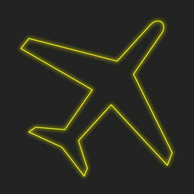 Siyah bir arka plan üzerinde - uçak izole bir Neon simgesi