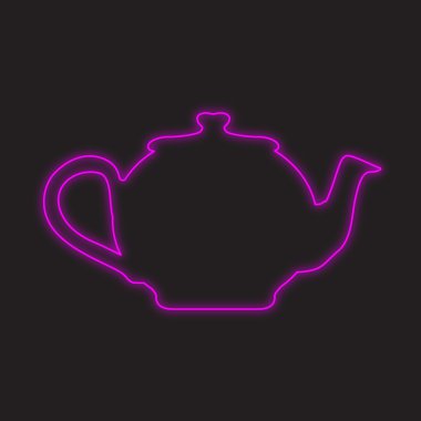 Siyah bir arka plan üzerinde - çaydanlık izole bir Neon simgesi