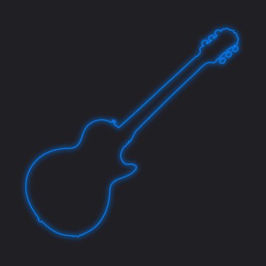 Siyah bir arka plan üzerinde - gitar izole bir Neon simgesi