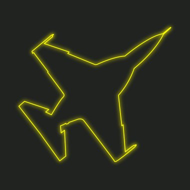 Siyah bir arka plan üzerinde - savaş uçağı izole bir Neon simgesi