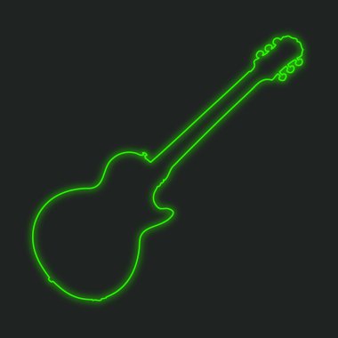 Siyah bir arka plan üzerinde - gitar izole bir Neon simgesi
