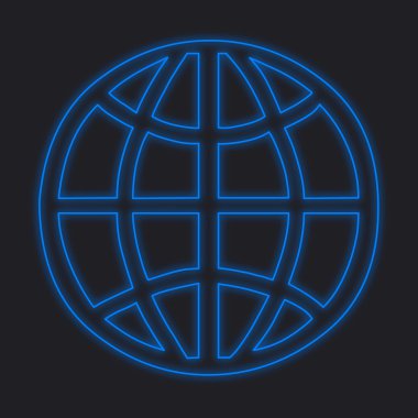 Siyah bir arka plan üzerinde - Globe izole bir Neon simgesi