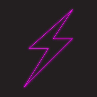 Siyah bir arka plan üzerinde - şimşek izole neon simgesi