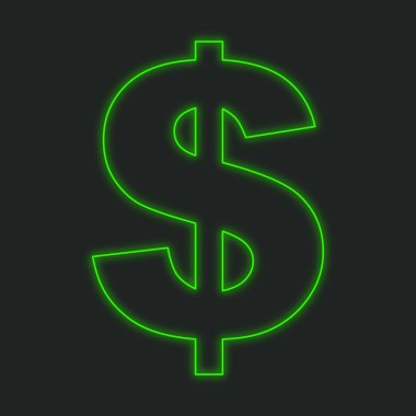 Siyah bir arka plan üzerinde - dolar işareti izole neon simgesi