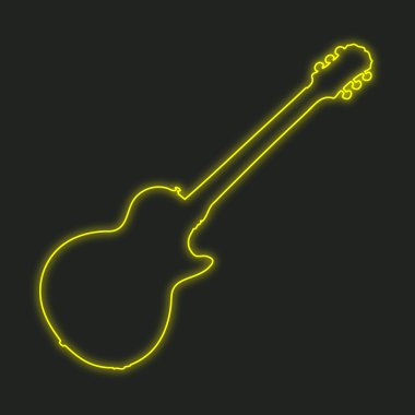Siyah bir arka plan üzerinde - gitar izole neon simgesi