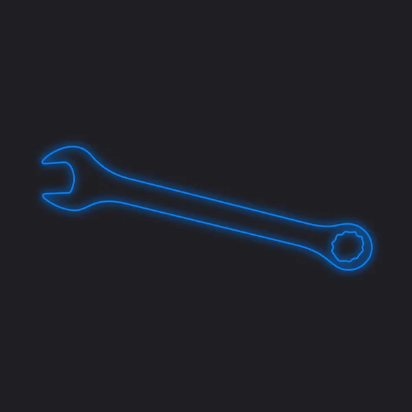 Een Neon Pictogram Geïsoleerd Een Zwarte Achtergrond Spanner — Stockfoto