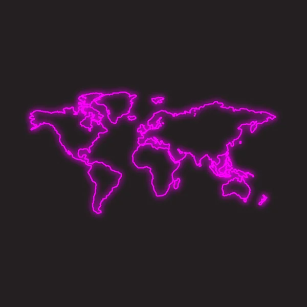 Neon Ikona Izolované Černém Pozadí Mapa Světa — Stock fotografie
