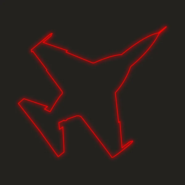Neon Ikon Isolerad Svart Bakgrund Fighter Jet — Stockfoto