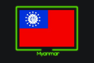 Neon konturlu Myanmar bayrağı illüstrasyon