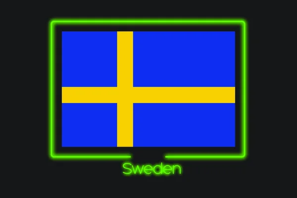 Een Illustratie Van Vlag Met Een Neon Schets Van Zweden — Stockfoto