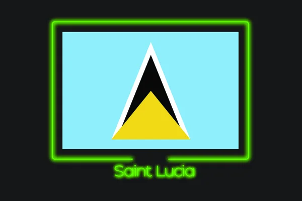 A Flag Illustration With a Neon Outline of Saint Lucia