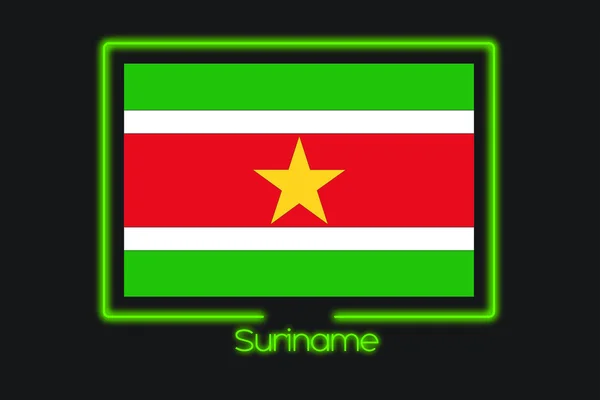 Иллюстрация Флага Неоновым Контуром Суринама — стоковое фото
