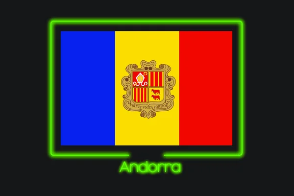 Eine Flaggenillustration Mit Einem Neonumriss Von Andorra — Stockfoto