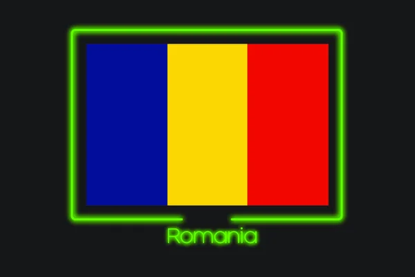 Flagga Illustration Med Neon Kontur Rumänien — Stockfoto
