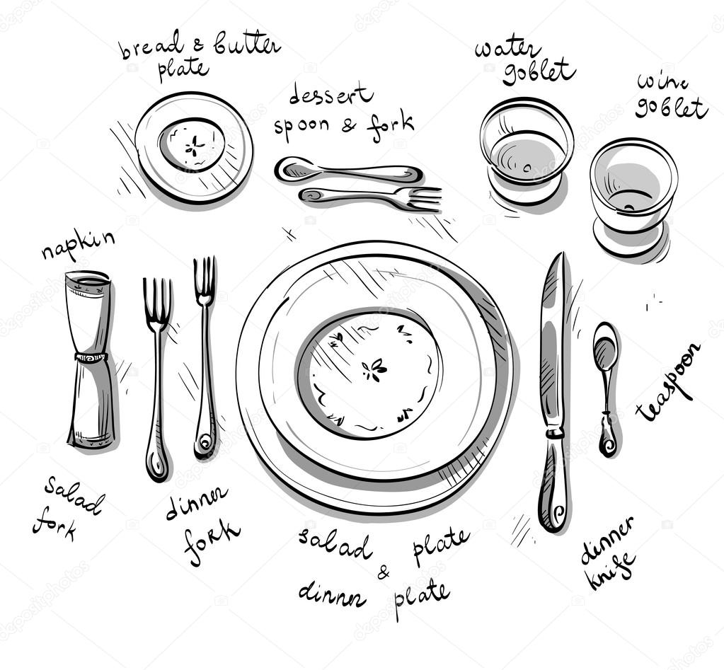 Table setting. Vector sketch. 